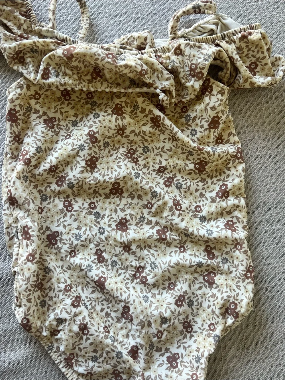 Rylee + Cru Cream One-Piece Swimsuit with Brown Floral Print